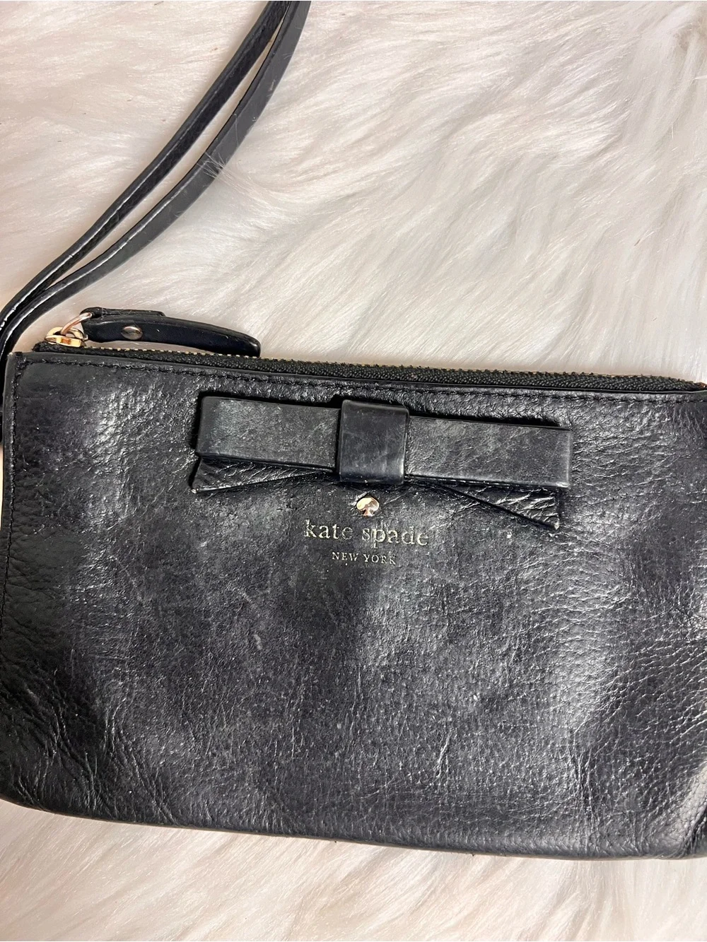 Kate Spade Black Leather Bow Wristlet